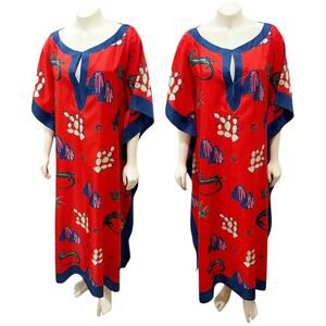 Eco Capri Kaftan Made in Italy Silk One Size Red Navy